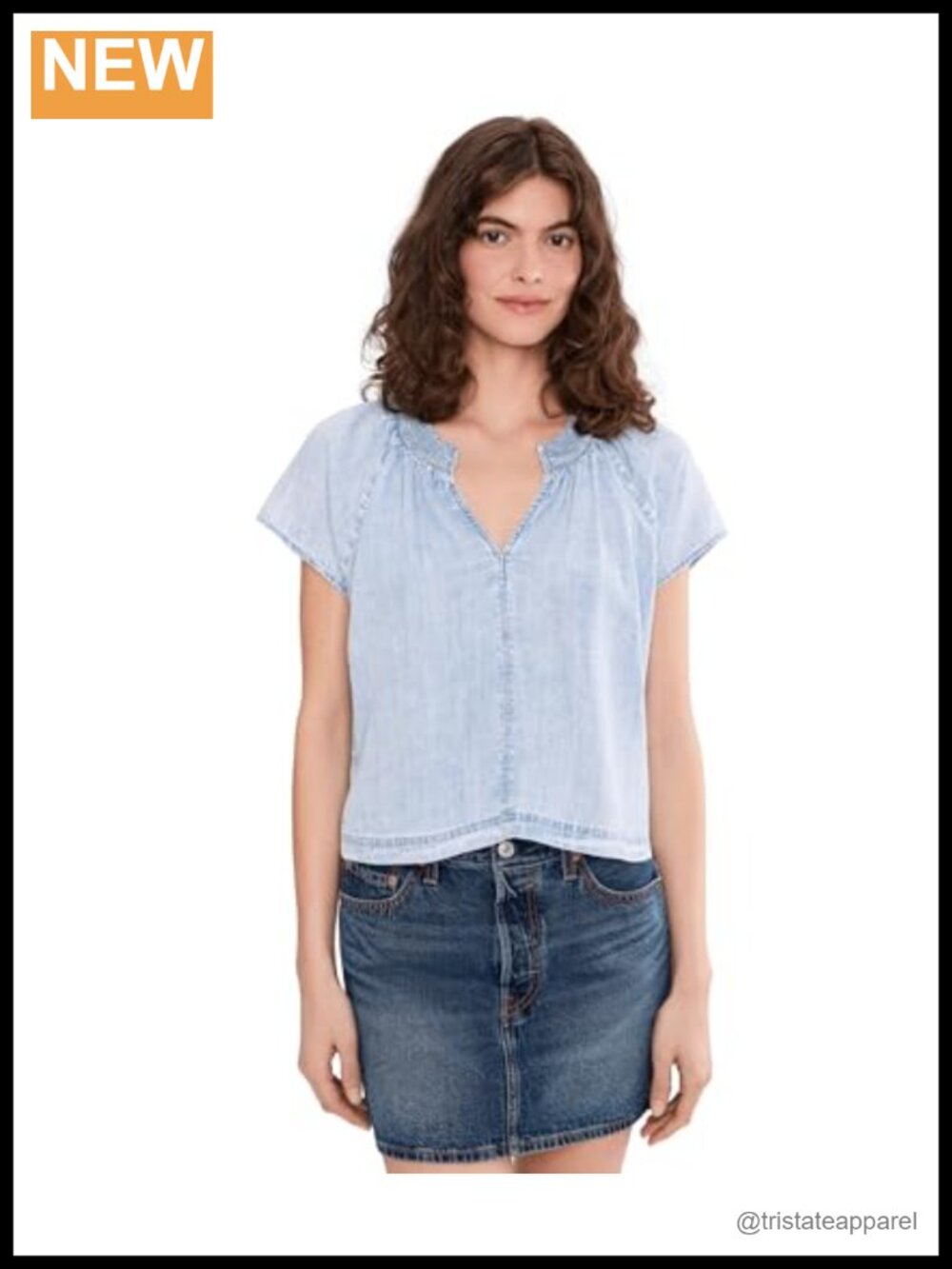 Relaxed Lyocell Boxy Blouse with Split Neck Cap Sleeves